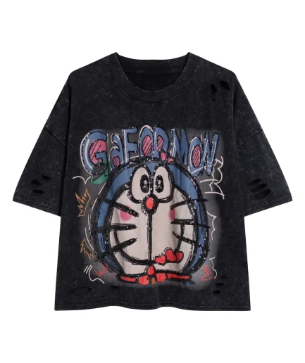 Black Graphic Cat T-Shirt