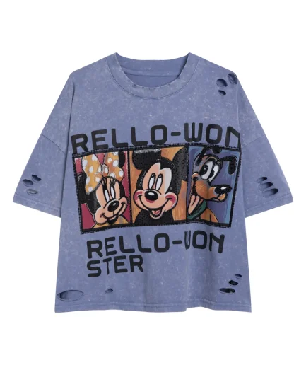 Dusty Blue Graphic Cartoon T-Shirt